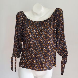 ⚡️LAST DAY⚡️ Madewell Black and Orange Floral Blouse